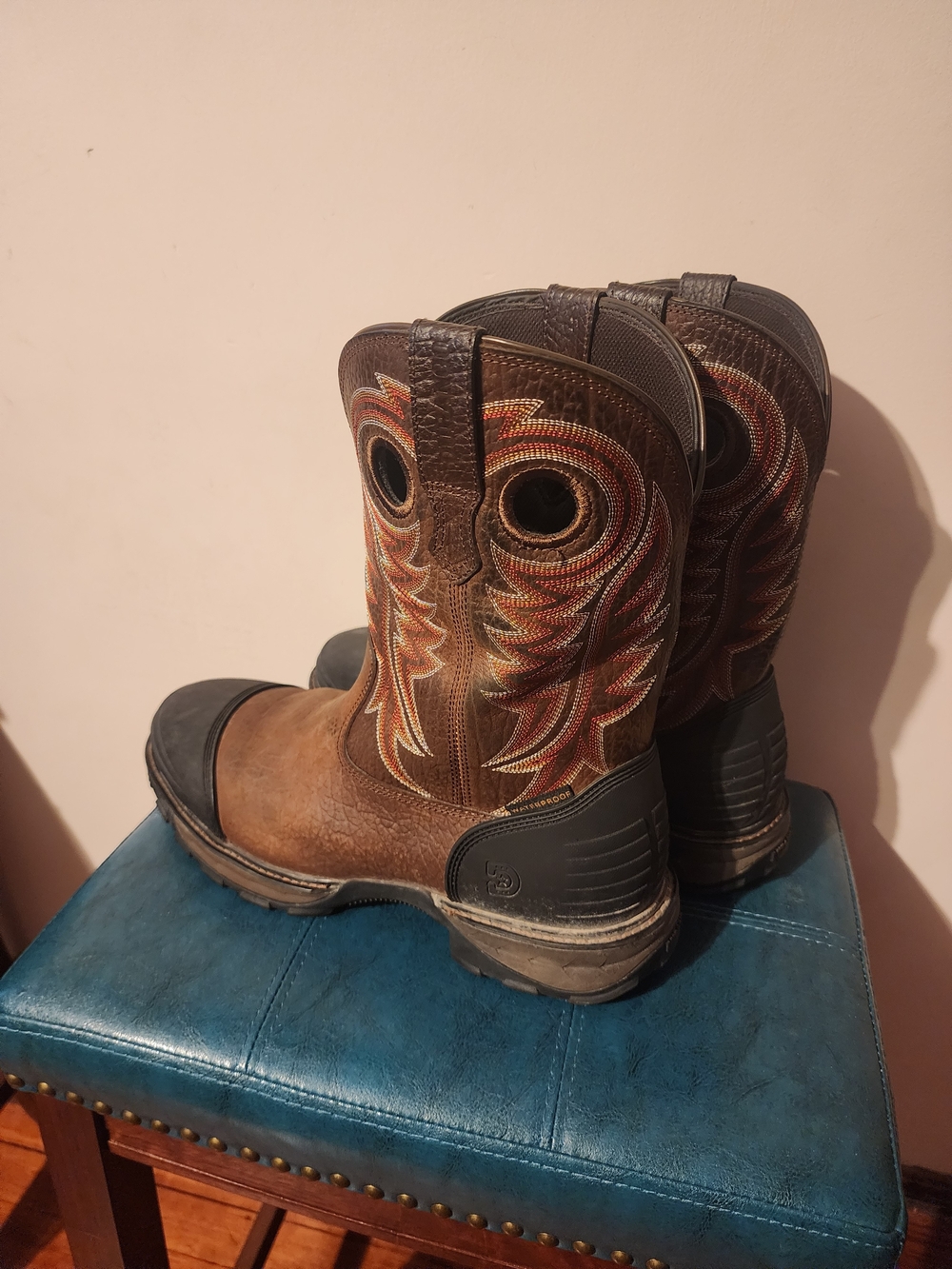 Men's Brown Leather Work Boots with Embroidered Shaft